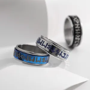 Hombre Acero Inoxidable Anillo Vikingo Runico Giratorio Cool Totem Nordico Banda