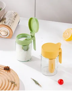 Glazen kruidenpot set keuken specerij container met lepel en deksel zout opbergdoos