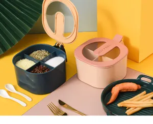 Scatola per spezie a 4 scomparti con cucchiai, contenitore da cucina organizzatore.