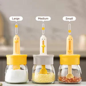 Bouteille d'Assaisonnement Télescopique de Cuisine Domestique Pot à Condiments en Verre Avec Joli Couvercle Cuillère Canard Récipient de Stockage de Sel Scellé