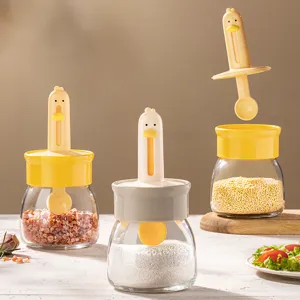 Pot à épices en verre avec cuillère couvercle rétractable, mignon design canard cuisine