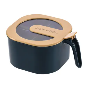 Scatola per condimenti da cucina a quattro comparti con coperchio e manico, barattolo in plastica.