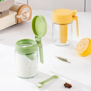 Glazen voorraadpotten set voor de keuken, vochtbestendige zoutcontainer met lepeldeksel.