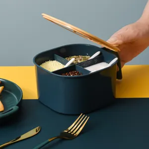 Scatola per condimenti in plastica a 4 scomparti con cucchiai per la conservazione in cucina