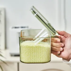 Clear seasoning box with spoon, kitchen spice container for salt and pepper storage.