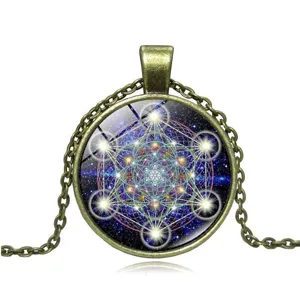 Bronze heilige Geometrie Glas Kuppel Anhänger Halskette Vintage Mode Schmuck Zubehör