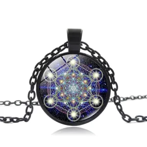 Heilige Geometrie Zeit Gemisch Legierung Anhänger Halskette Vintage Sternenhimmel Glas Kuppel Halskette Modeschmuck