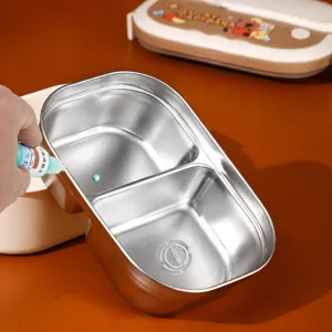 Edelstahl 2-Fächer Bento Lunchbox Süßes Wasserschwein Muster Essensbehälter Mit Besteck Für Schulkinder