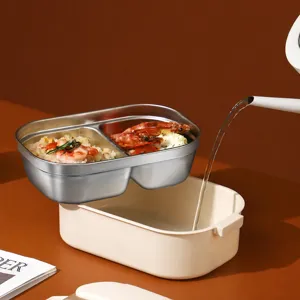 Edelstahl Zwei-Fächer Bento Brotdose mit Wasserinjektionsheizung Design für tägliche Mahlzeiten.