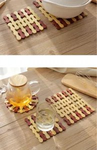 Wooden heat insulation pad bamboo placemat table mat for hot dishes bowl cup anti-scald