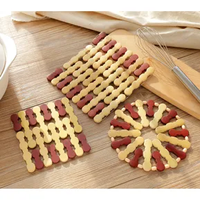 Wooden heat insulation mat kitchen hot pad coaster set table protective dining mat detail view