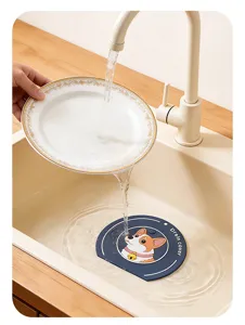 Couvercle de bonde d'évier en silicone, joli design Corgi, tapis anti-odeurs et anti-obstruction.