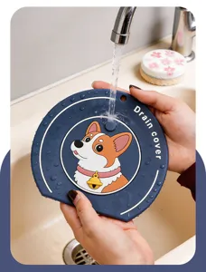 Bonde de vidage en silicone motif corgi, détail de tapis d'évier anti-odeur étanche.