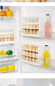 Refrigerator egg storage organizer detail showing multi-tier rolling egg tray for kitchen fridge.