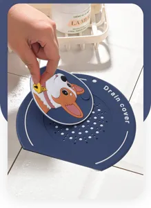 Couvercle de bonde en silicone motif corgi, anti-odeur et anti-obstruction pour sol.