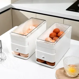 Large Capacity Egg Storage Box Kitchen Refrigerator Crisper Automatic Rolling Egg Holder Clear Lid Egg Container