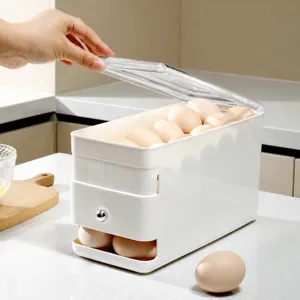 Plastic egg storage box for kitchen, clear lid auto rolling egg dispenser holder container