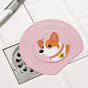 Couvercle de bonde en silicone motif corgi anti-odeur filtre à cheveux salle de bain