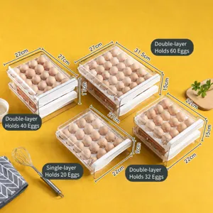 Clear plastic egg storage box drawer style kitchen refrigerator organizer holder with timer scale