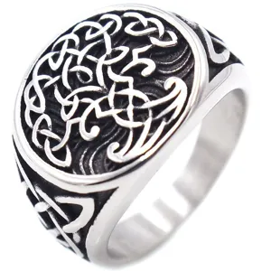Anillo de Arbol de la Vida Celta Vikingo para Hombre Joyeria Punk de Acero Inoxidable