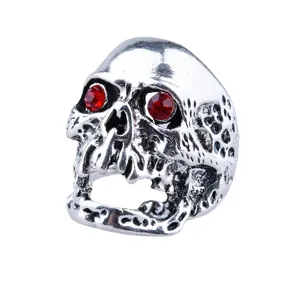Punk Vintage Alloy Skull Ring For Men Gothic Big Skeleton Red Blue Green Rhinestone Statement Finger Ring Jewelry