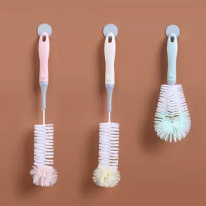 Long handle cleaning brush set for water cups and baby bottles with hanging hole design.