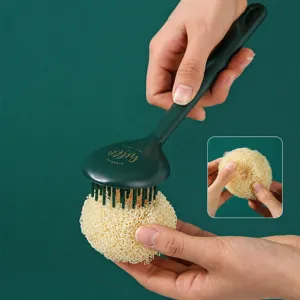 Long handle cleaning brush with detachable mesh ball for kitchen pot and dish washing.