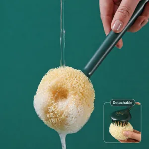 Long handle dish scrubbing brush with detachable cleaning ball for kitchen tableware.