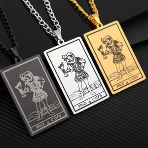 Men's Stainless Steel Page of Cups Tarot Card Pendant Necklace European Retro Hip Hop Punk Style Jewelry Gift For Men