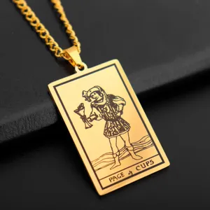 Stainless Steel Page of Cups Tarot Card Necklace Vintage Gold Pendant for Men New