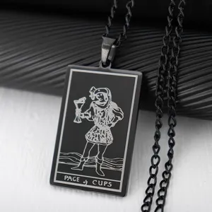 Stainless steel tarot card pendant necklace featuring a retro hip-hop style design for men.