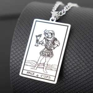 Stainless steel tarot card necklace featuring page of cups pendant for men hip hop vintage style