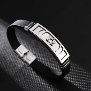 Pulsera de hombre de acero inoxidable silicona con diseño geométrico estrella de David moda