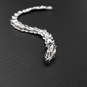 Retro dragon head spine link bracelet for men hip hop punk silver metal jewelry wholesale