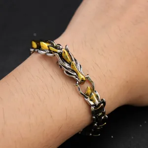 Vintage dragon head bracelet men punk hip hop silver gold metal wrist jewelry detail view shot