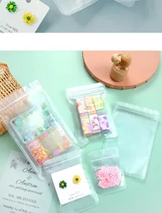 Matte transparent frosted ziplock bags for jewelry candy food storage, moisture-proof seal.