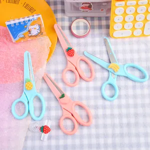 Ins Cute Cartoon Student Round Head Safety Scissors Portable DIY Handcraft Art Scissors With Fruit Floral Pendants