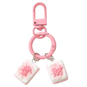 Süßer Cartoon Mahjong Schlüsselanhänger Glück Charakter Tasche Anhänger Harz Legierung Schlüsselring Geschenk Zubehör Damen Studenten
