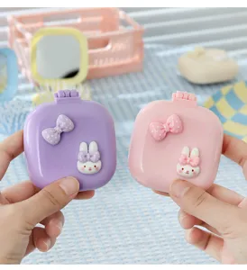 Lindo lazo conejo cepillo de aire plegable con espejo mini cepillo de pelo portátil