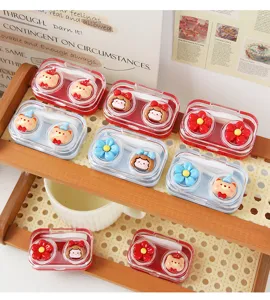 Cute cartoon resin doll contact lens case portable cute mini partner storage box