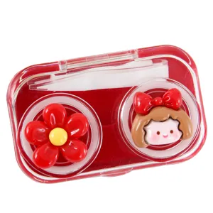 Cute Cartoon Resin Figurine Contact Lens Case Portable Student Mini Eye Care Container Protective Plastic Box Travel Essential