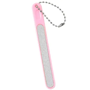 Portable Mini Plastic Nail File With Beaded Chain Candy Color Frosted Sanding Bar Manicure Care Tool For Women