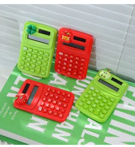 Cute mini cartoon calculator with lovely apple and clover designs, portable student office tool.
