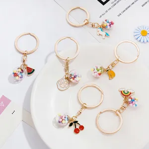 Carino Cartone Animato Metallo Vetro Palla Portachiavi Donna Borsa Appendere Ornamentale Creativo Fragola Ciondolo Portachiavi Gioielli