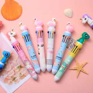 10-kleuren multi-color push balpen cartoon student schattige kantoorbenodigdheden set