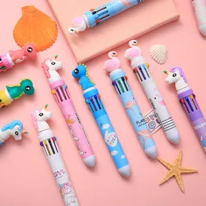 Leuke 10-kleuren cartoon balpen, schattige dierentopper student multifunctionele pen.