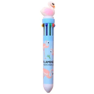 Leuke flamingo 10-kleuren balpen, vrolijke schrijfwaren met drukknoppen voor de school.