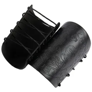 Black Viking Norse Thor Hammer Embossed Leather Bracers Medieval Cosplay Arm Guard