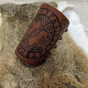 Nordic Viking embossed leather bracer medieval Renaissance cosplay costume wrist guard accessory