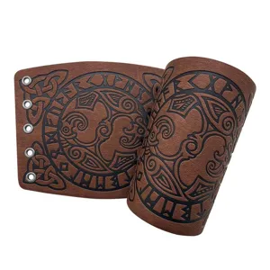 Viking Norse Raven Embossed Leather Bracer Medieval Renaissance Cosplay Wristband